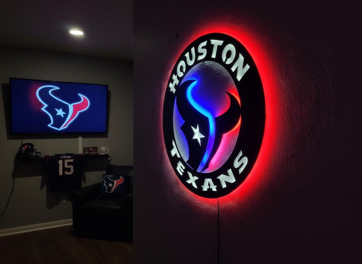 Houston Texans Wall Art - Football Team Logo Home Bar Man Cave Decor Gift