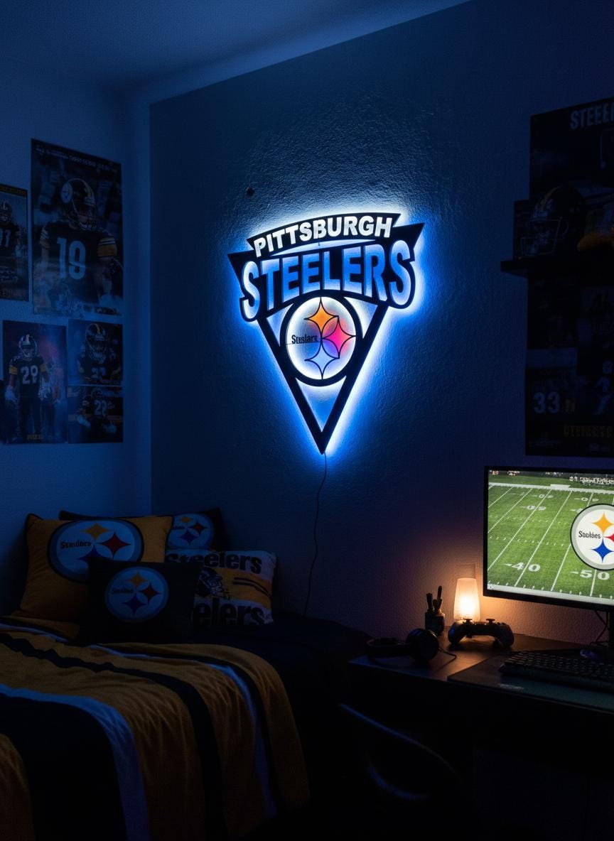Pittsburgh Steelers Wall Art - NFL Team Logo Game Room Decor Man Cave Gift