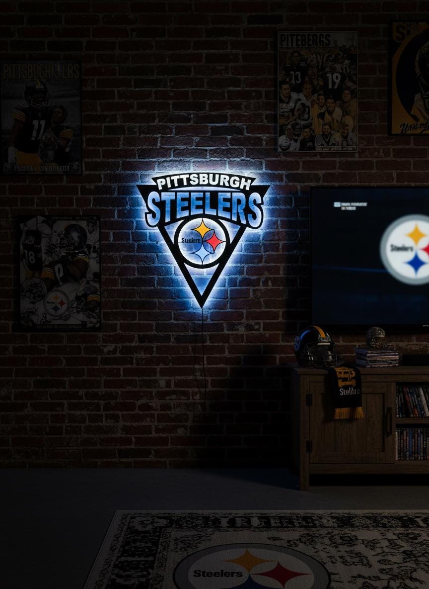 Pittsburgh Steelers Wall Art - NFL Team Logo Game Room Decor Man Cave Gift