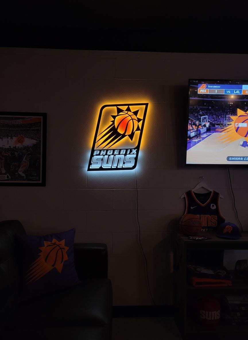 Phoenix Suns Wall Art - Team Logo Game Room Decor Man Cave Gift