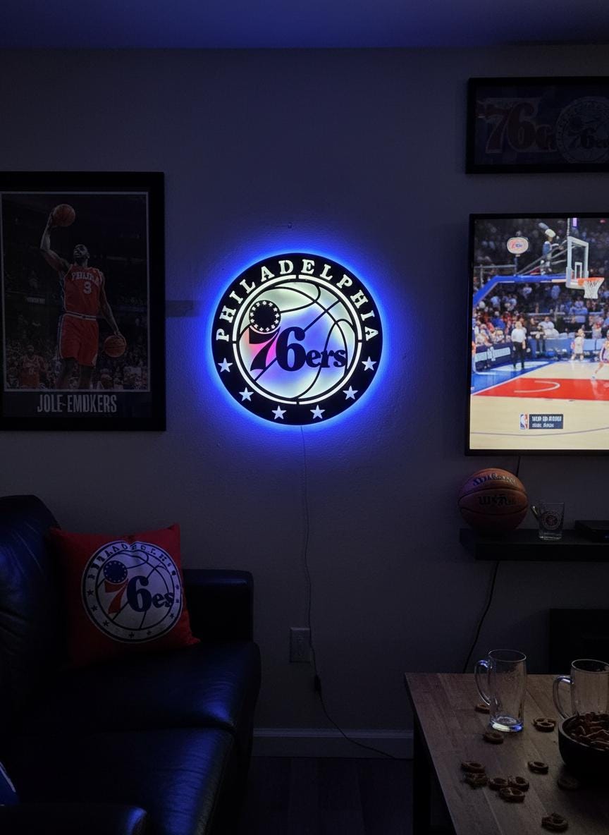 Philadelphia 76ers Wall Art - Team Logo Light Up Sign Game Room Decor