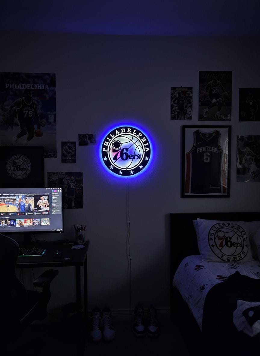 Philadelphia 76ers Wall Art - Team Logo Light Up Sign Game Room Decor