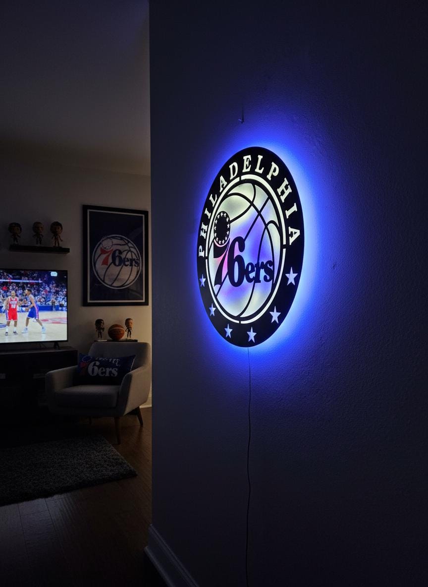 Philadelphia 76ers Wall Art - Team Logo Light Up Sign Game Room Decor