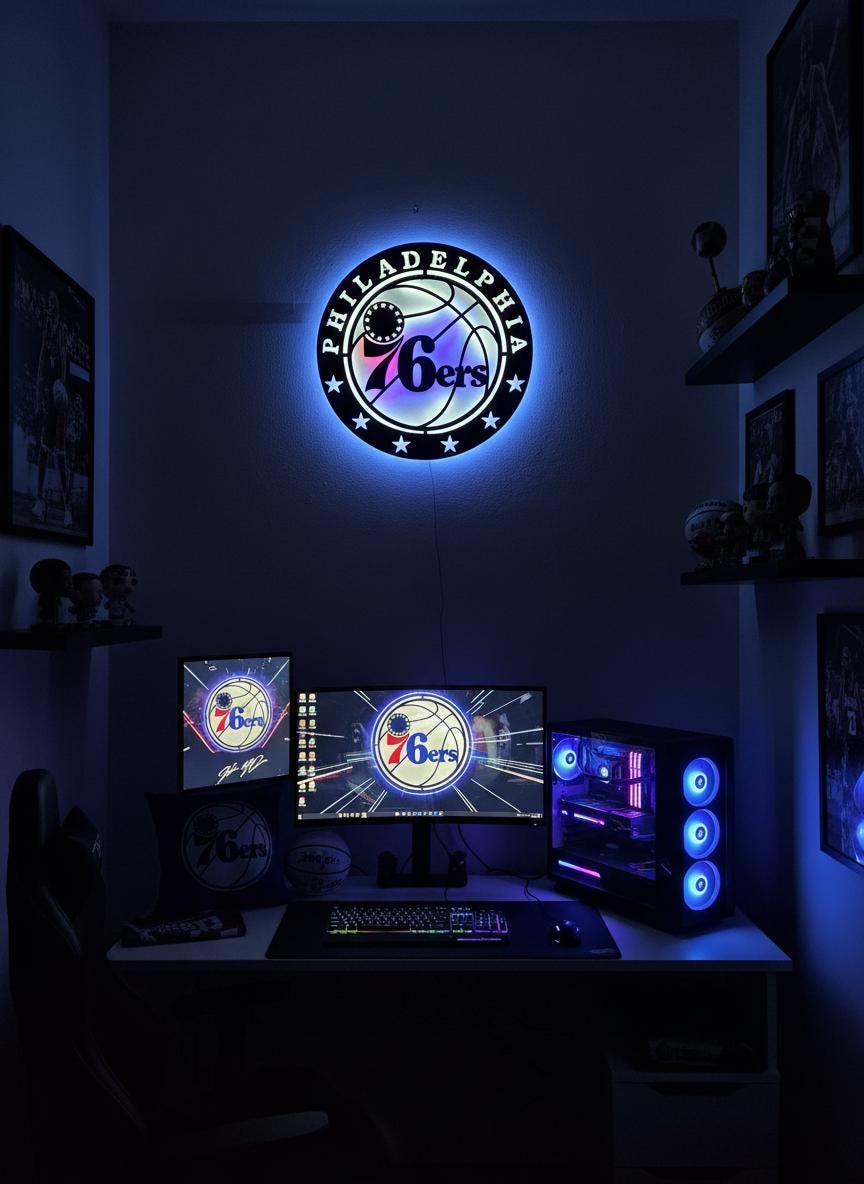 Philadelphia 76ers Wall Art - Team Logo Light Up Sign Game Room Decor