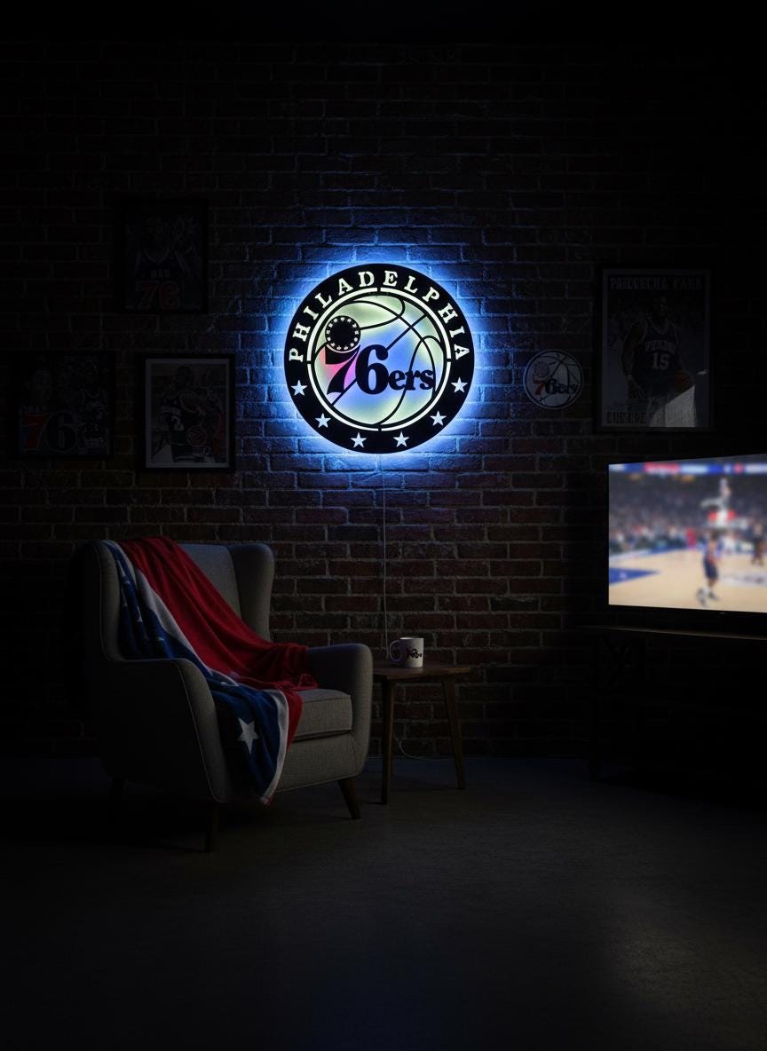 Philadelphia 76ers Wall Art - Team Logo Light Up Sign Game Room Decor