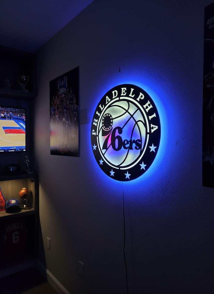 Philadelphia 76ers Wall Art - Team Logo Light Up Sign Game Room Decor