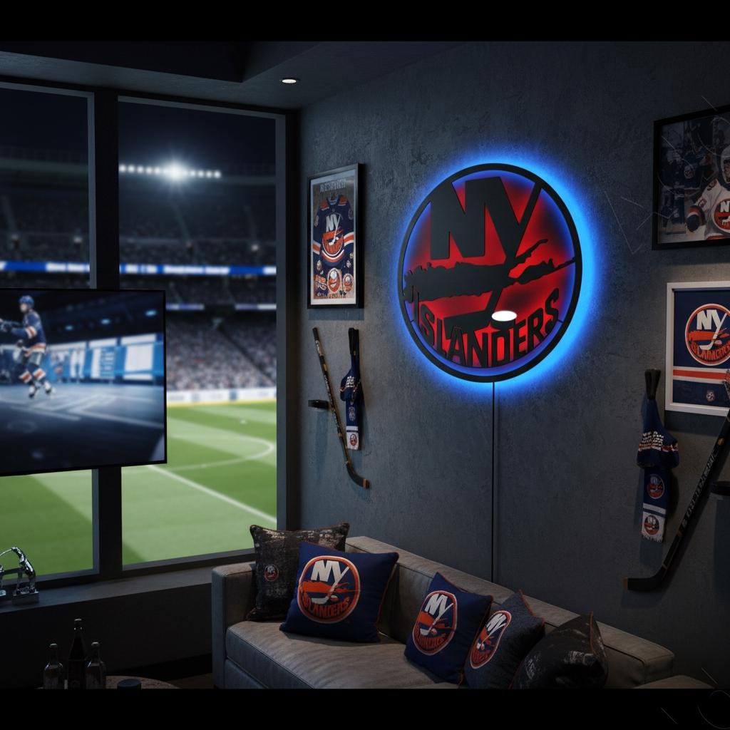 New York Islanders Wall Art - Hockey Team Logo Decor - Game Room Sign