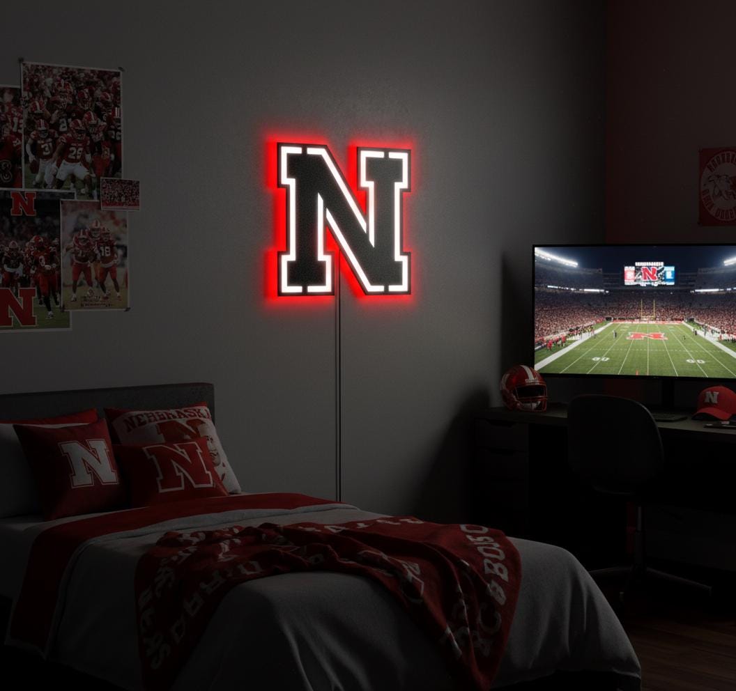 Nebraska Cornhuskers Wall Art - College Football Team Logo Game Room Decor