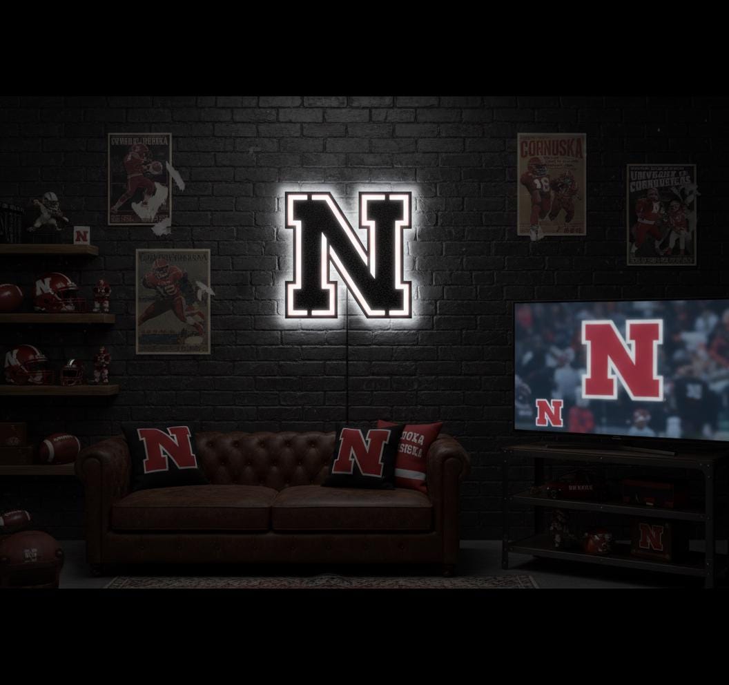 Nebraska Cornhuskers Wall Art - College Football Team Logo Game Room Decor