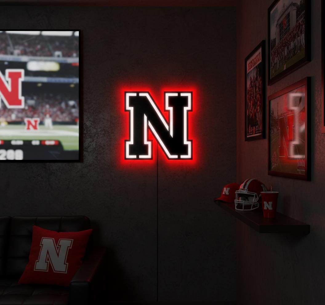 Nebraska Cornhuskers Wall Art - College Football Team Logo Game Room Decor