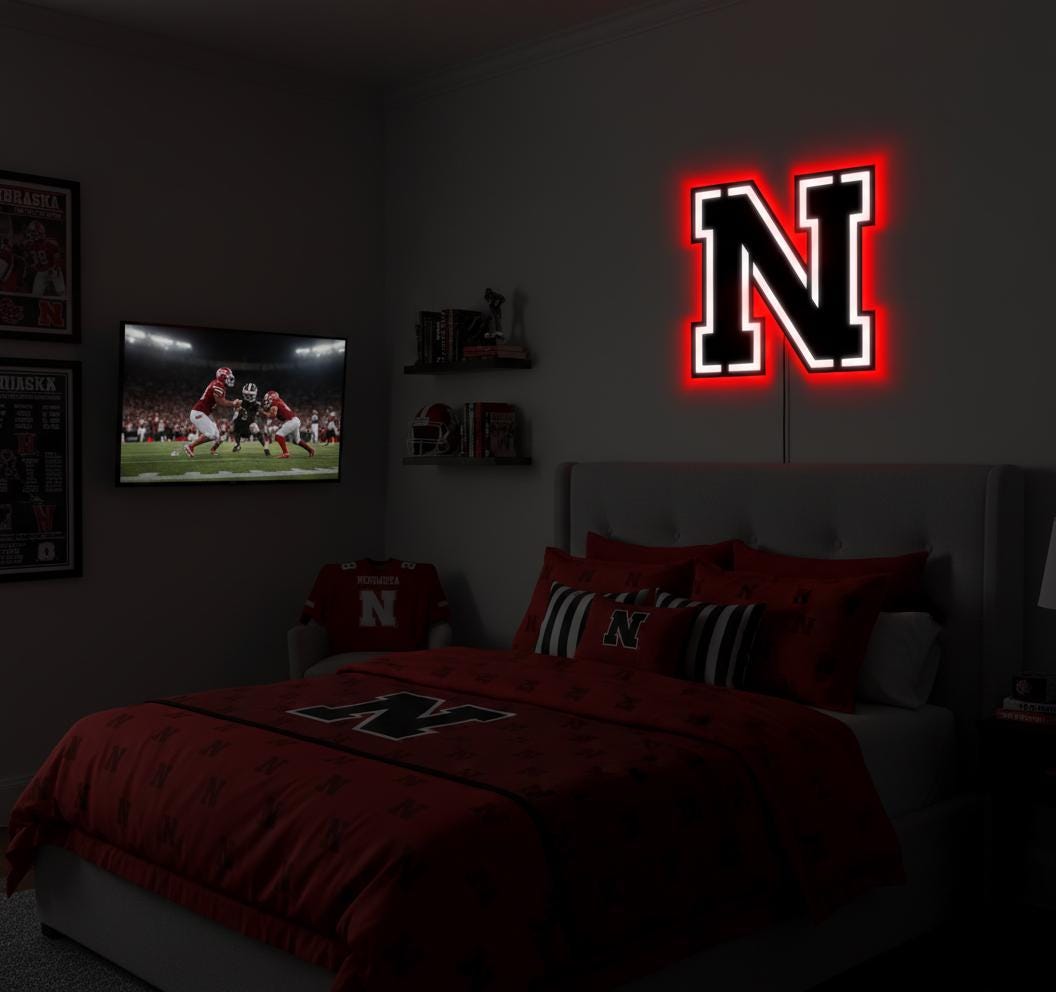 Nebraska Cornhuskers Wall Art - College Football Team Logo Game Room Decor