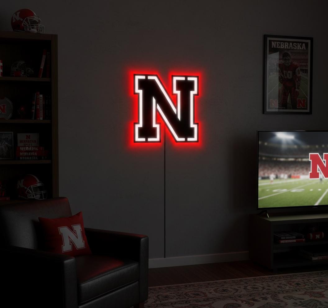 Nebraska Cornhuskers Wall Art - College Football Team Logo Game Room Decor