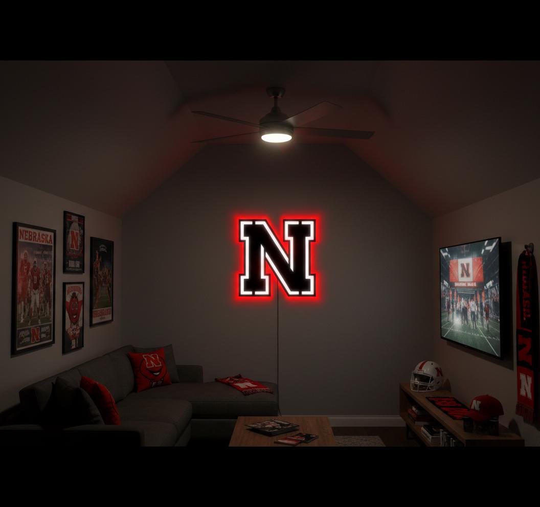 Nebraska Cornhuskers Wall Art - College Football Team Logo Game Room Decor