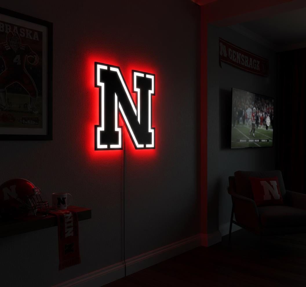Nebraska Cornhuskers Wall Art - College Football Team Logo Game Room Decor