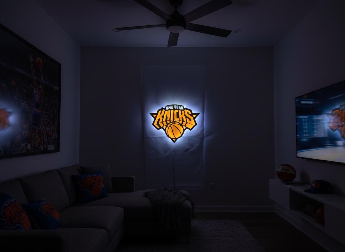 Knicks Wall Art - New York Team Logo Light - Game Room Decor Gift