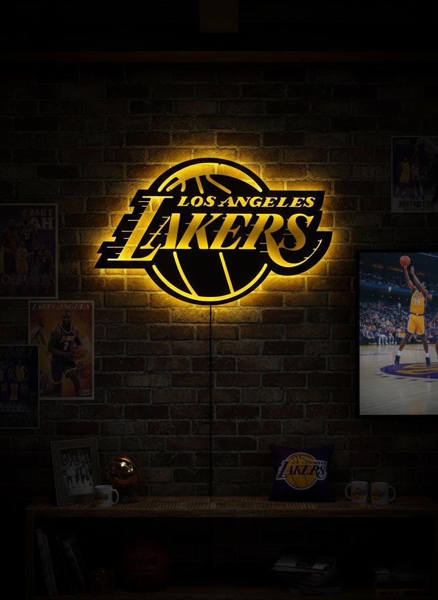 Lakers Wall Art - Unique Team Logo Basketball Light Decor Game Room Gift