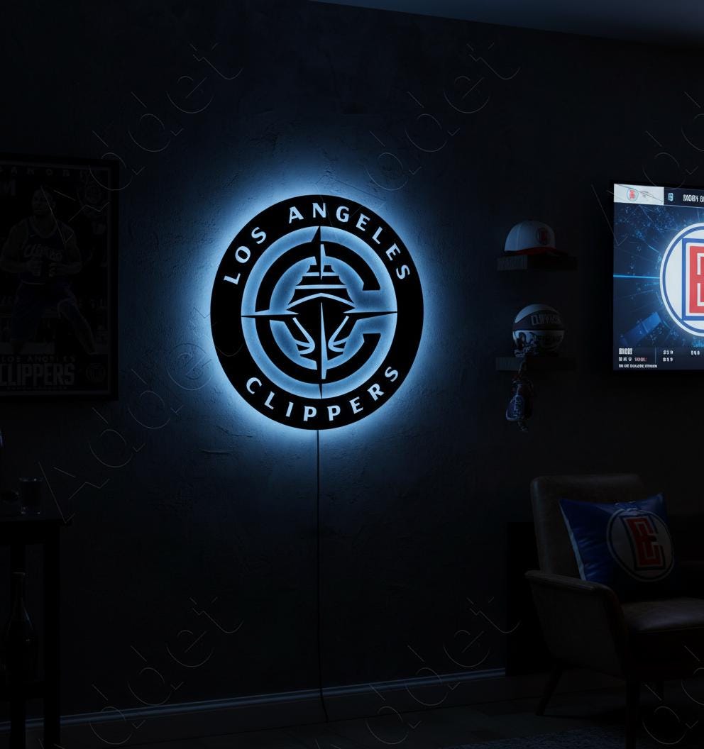 LA Clippers Sign - Dimmable Team Logo Backlit Wall Art NBA Game Room Decor