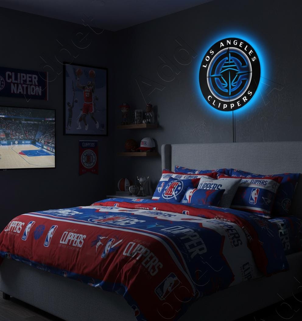 LA Clippers Sign - Dimmable Team Logo Backlit Wall Art NBA Game Room Decor