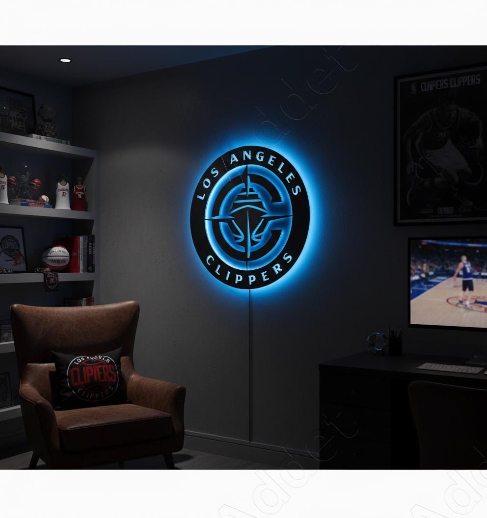 LA Clippers Sign - Dimmable Team Logo Backlit Wall Art NBA Game Room Decor