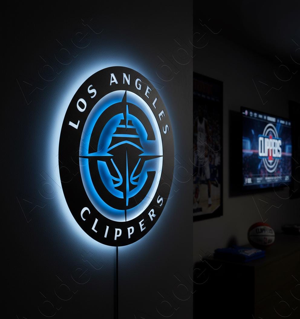 LA Clippers Sign - Dimmable Team Logo Backlit Wall Art NBA Game Room Decor