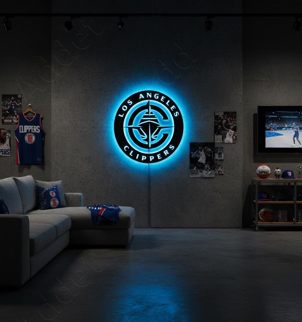 LA Clippers Sign - Dimmable Team Logo Backlit Wall Art NBA Game Room Decor