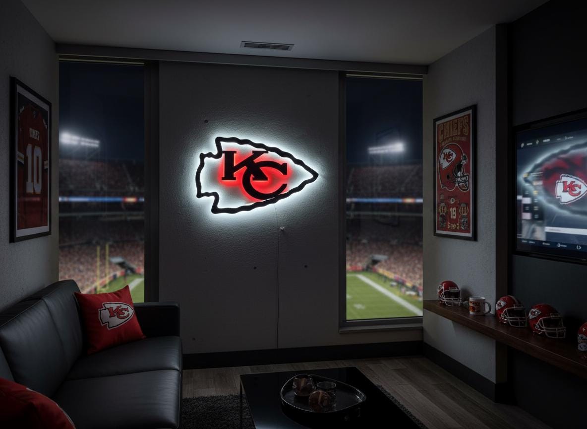 Kansas City Chiefs Wall Art - Team Logo Football Decor - Game Room Gift