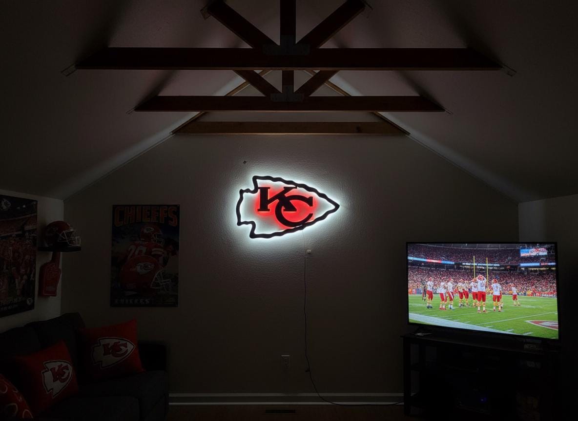 Kansas City Chiefs Wall Art - Team Logo Football Decor - Game Room Gift