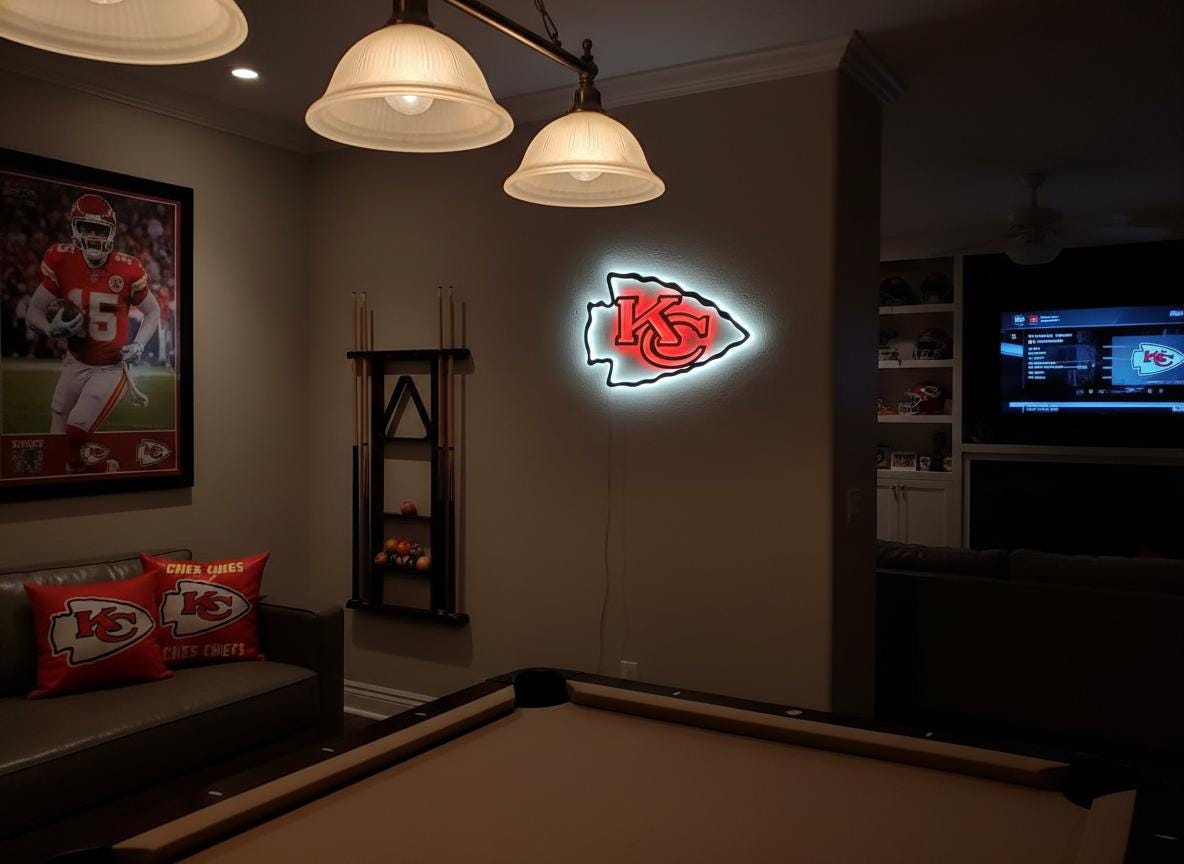 Kansas City Chiefs Wall Art - Team Logo Football Decor Man Cave Gift