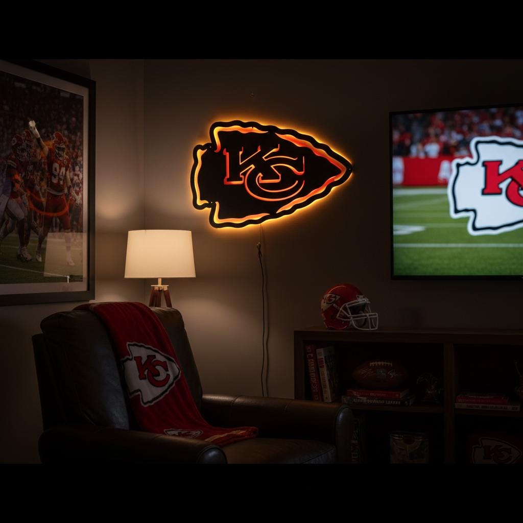 Kansas City Chiefs Sign - Team Logo Football Wall Art Man Cave Decor