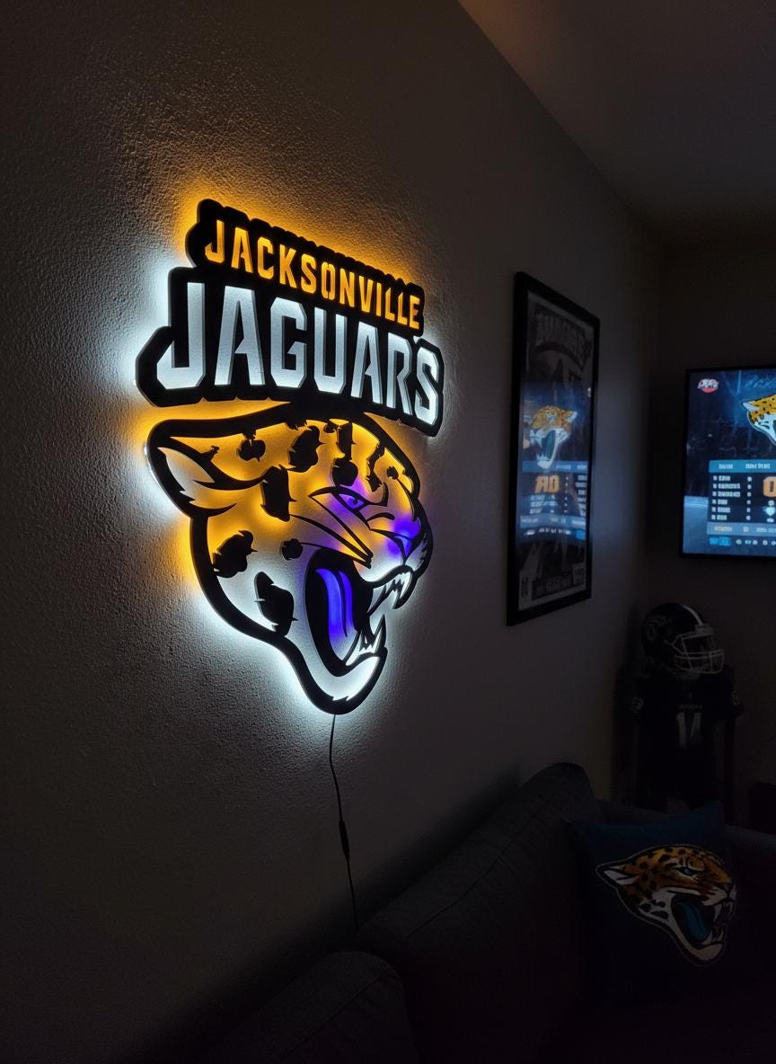 Jacksonville Jaguars Wall Art - NFL Football Team Logo Game Room Decor