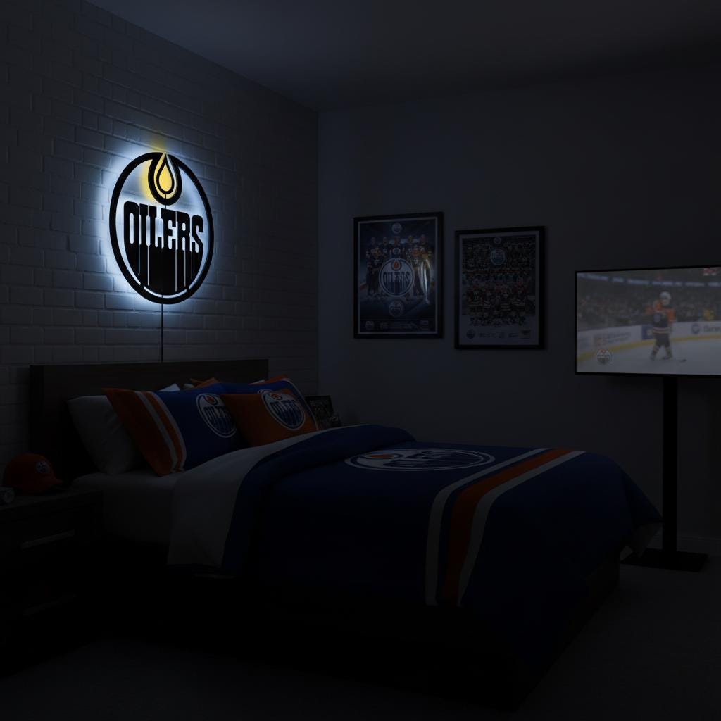 Edmonton Oilers Wall Art - Hockey Team Logo Light Up Game Room Decor