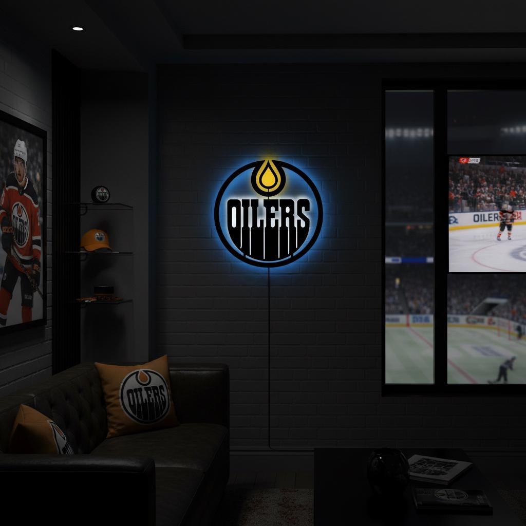 Edmonton Oilers Wall Art - Hockey Team Logo Light Up Game Room Decor