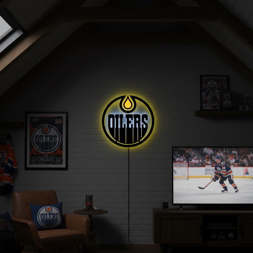 Edmonton Oilers Wall Art - Hockey Team Logo Light Up Game Room Decor