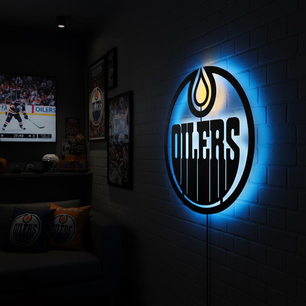 Edmonton Oilers Wall Art - Hockey Team Logo Light Up Game Room Decor