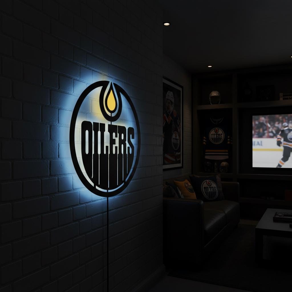Edmonton Oilers Wall Art - Hockey Team Logo Light Up Game Room Decor