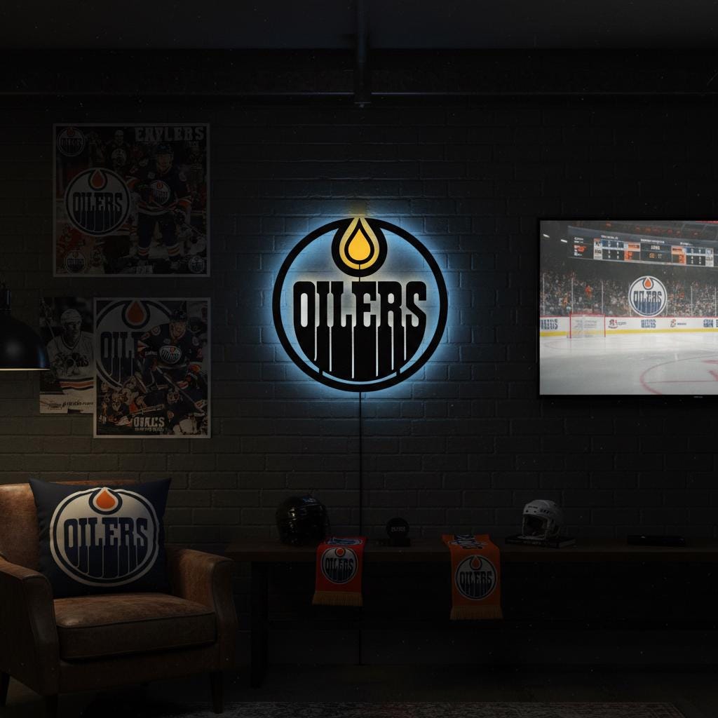 Edmonton Oilers Wall Art - Hockey Team Logo Light Up Game Room Decor