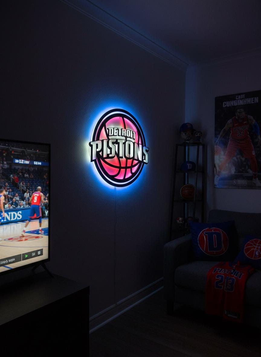 Detroit Pistons Wall Art - Unique Team Logo Basketball Game Room Decor