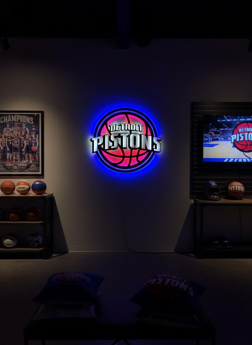 Detroit Pistons Wall Art - Unique Team Logo Basketball Game Room Decor