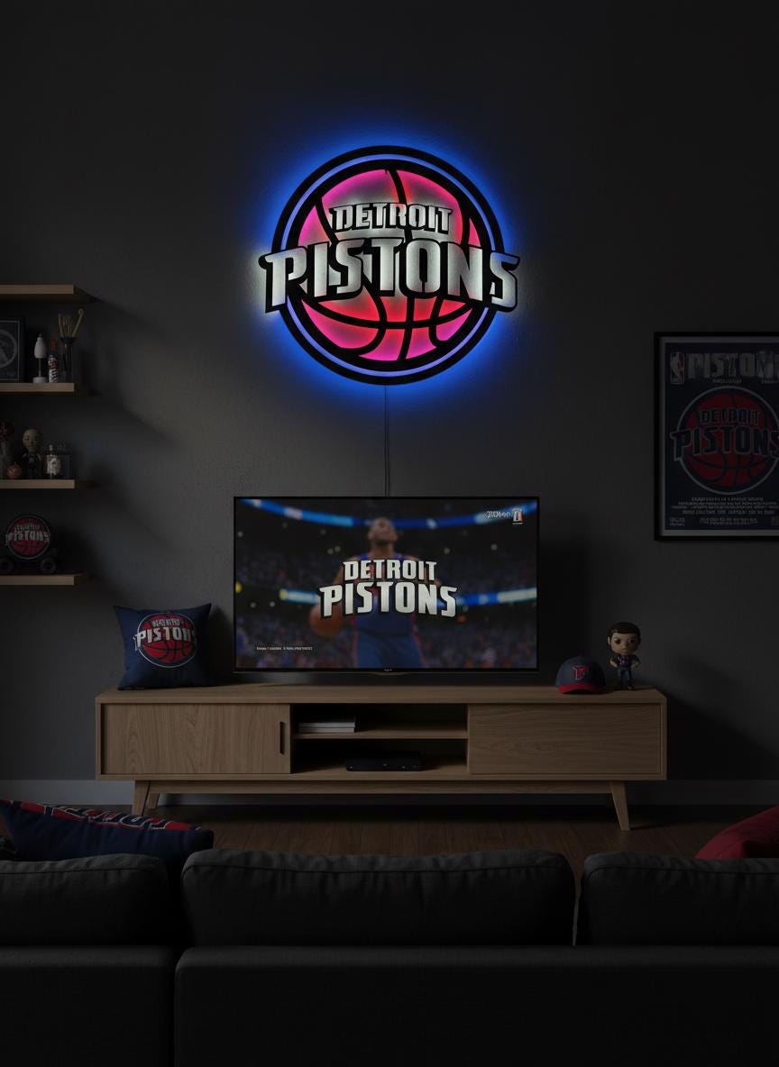 Detroit Pistons Wall Art - Unique Team Logo Basketball Game Room Decor