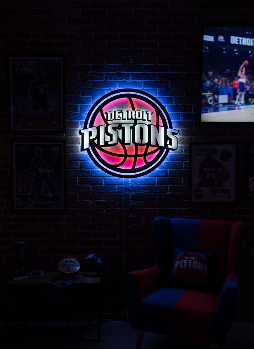 Detroit Pistons Wall Art - Unique Team Logo Basketball Game Room Decor