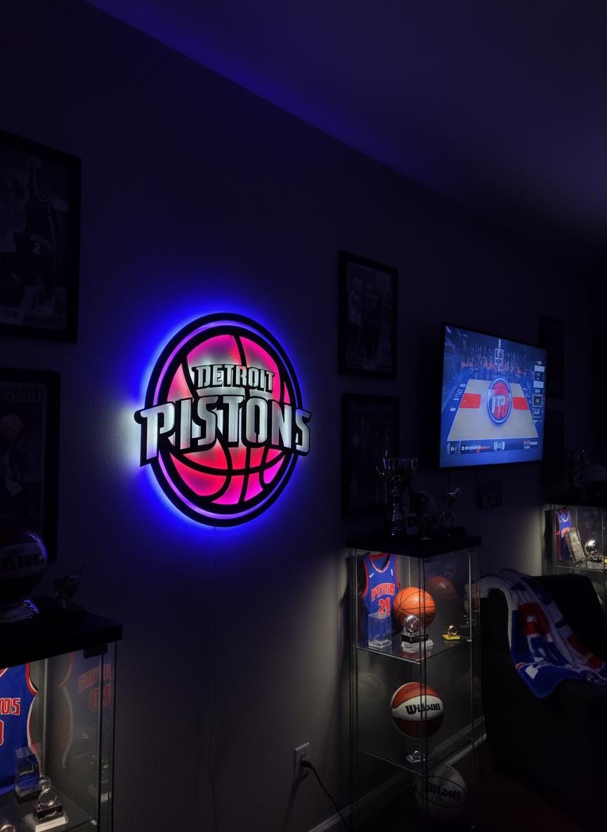 Detroit Pistons Wall Art - Unique Team Logo Basketball Game Room Decor