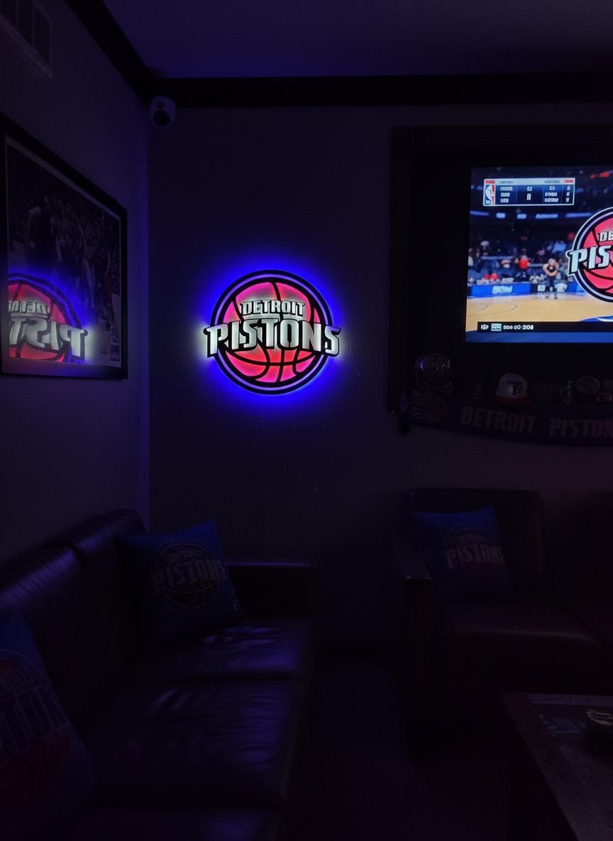 Detroit Pistons Wall Art - Unique Team Logo Basketball Game Room Decor