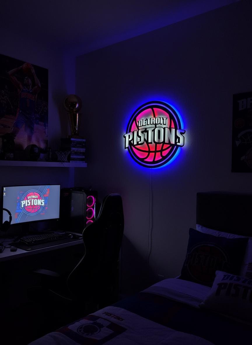 Detroit Pistons Wall Art - Unique Team Logo Basketball Game Room Decor