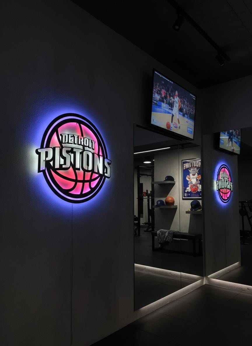 Detroit Pistons Wall Art - Unique Team Logo Basketball Game Room Decor