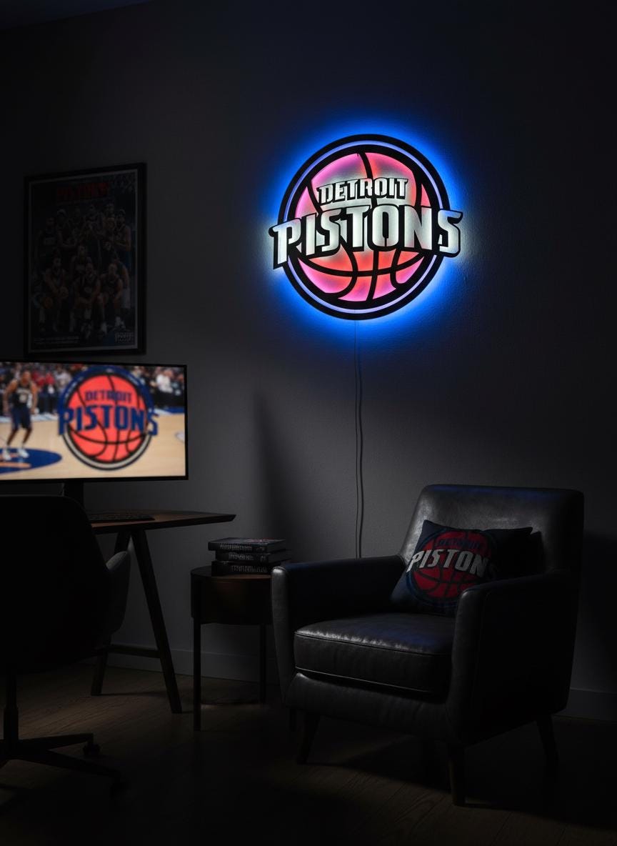 Detroit Pistons Wall Art - Unique Team Logo Basketball Game Room Decor