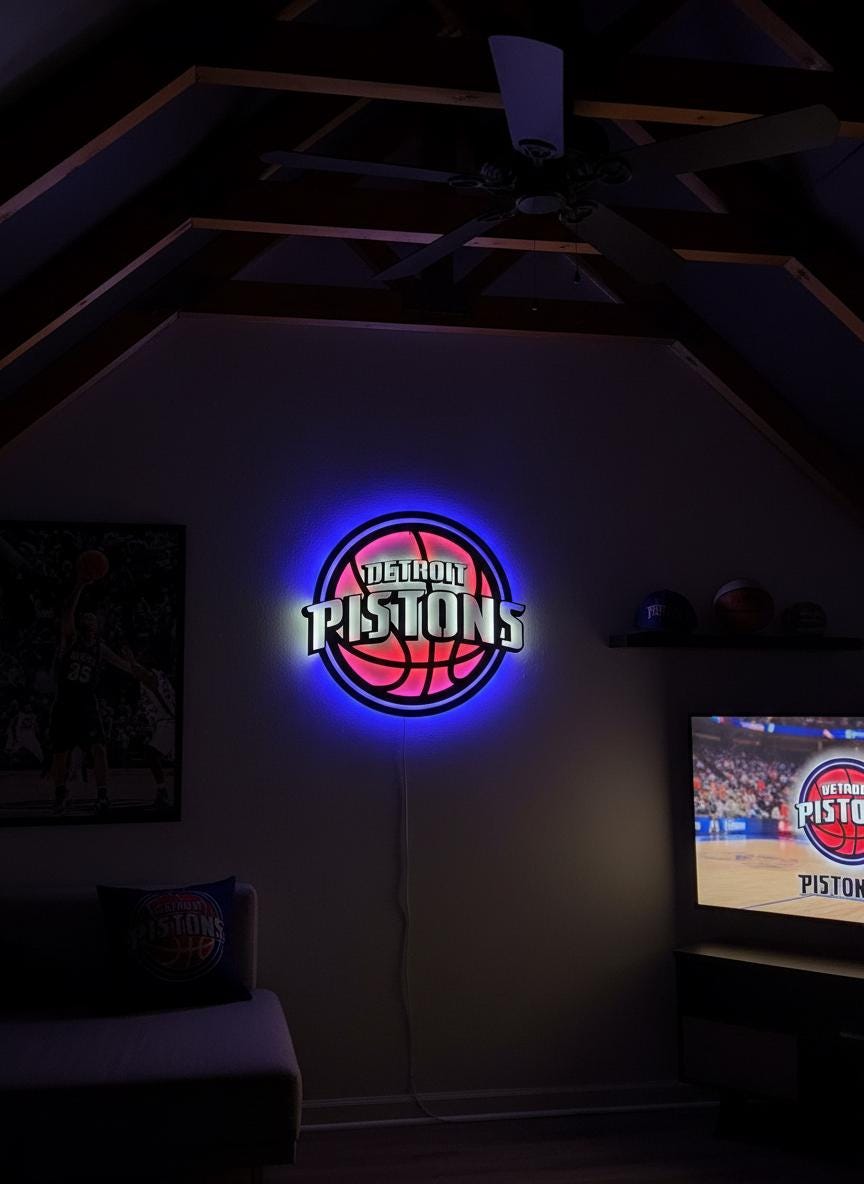 Detroit Pistons Wall Art - Unique Team Logo Basketball Game Room Decor