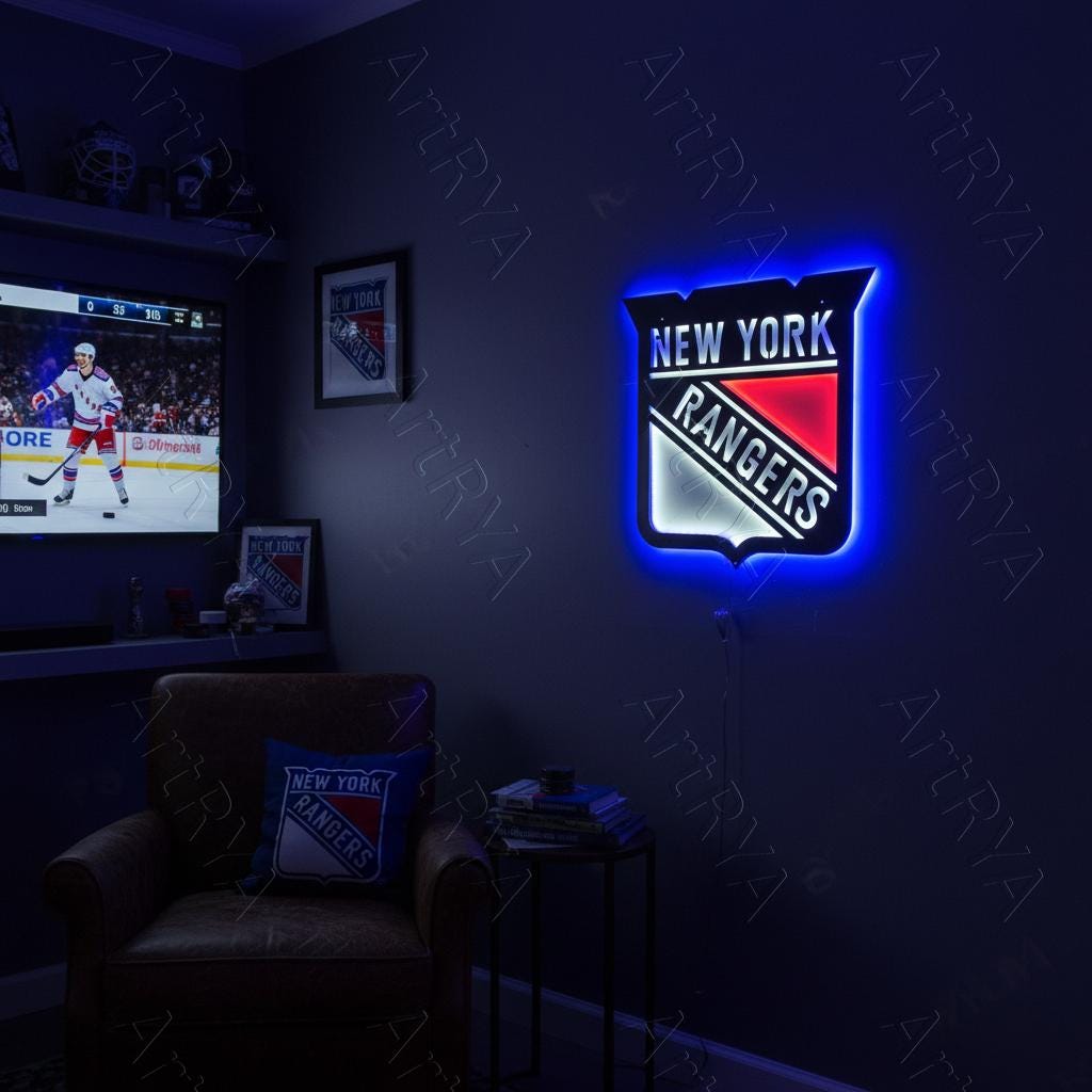 New York Rangers Wall Art - Team Logo Hockey Fan Gift - Game Room Decor