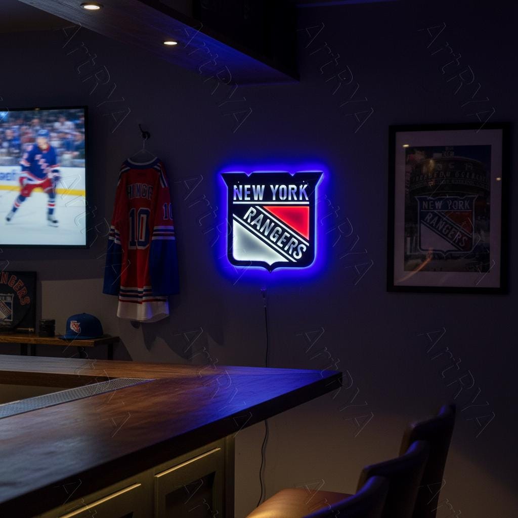 New York Rangers Wall Art - Team Logo Hockey Fan Gift - Game Room Decor