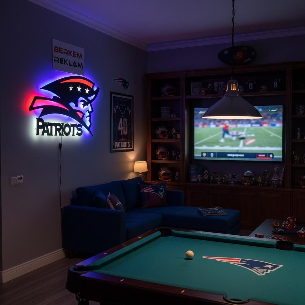 Patriots Wall Art - New England NFL Team Logo Decor for Fan Cave & Game Room