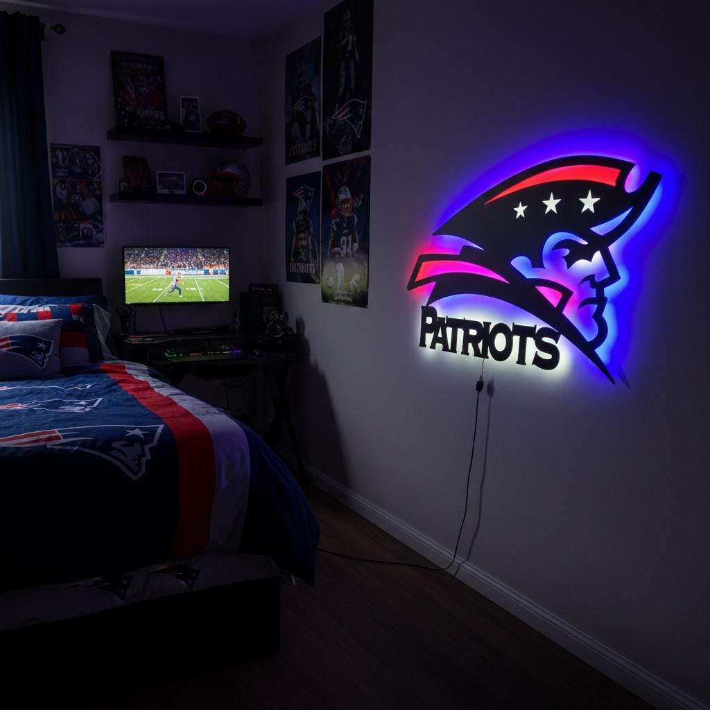 Patriots Wall Art - New England NFL Team Logo Decor for Fan Cave & Game Room